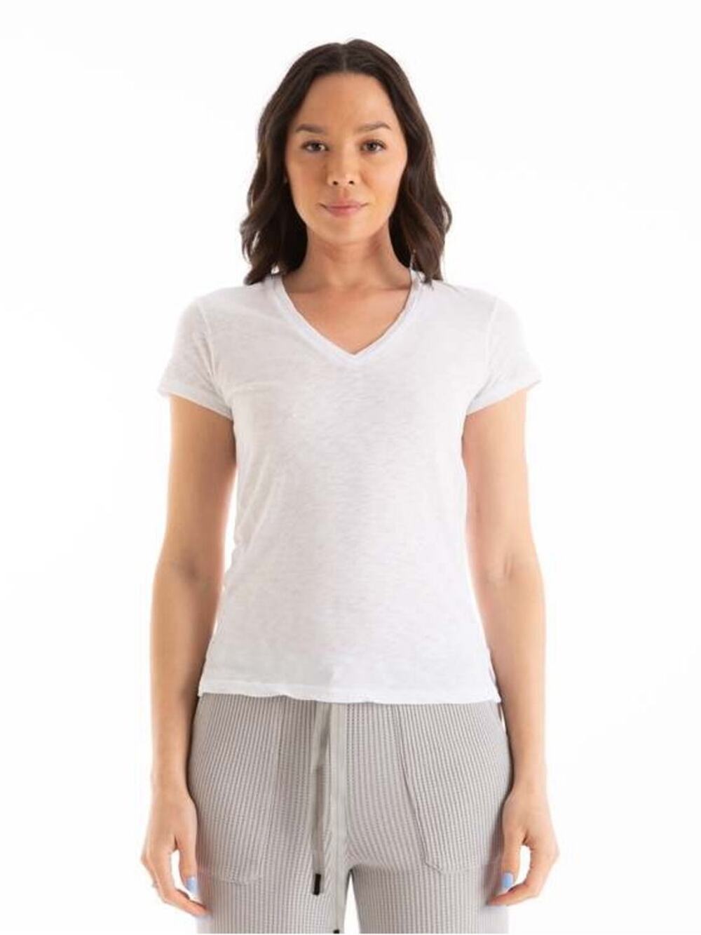 NWT Stateside 100% Cotton Short Sleeve Slub V Neck Stone T-Shirt Large New
